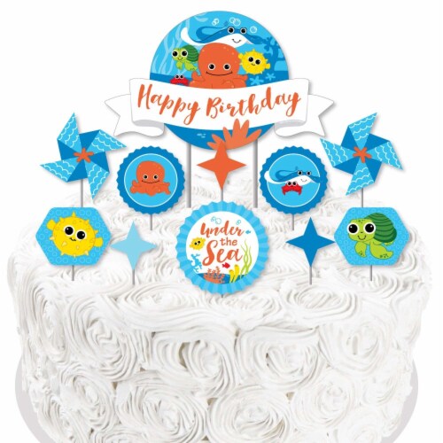 Big Dot of Happiness Under the Sea Critters - Birthday Party Decor Kit Cake Topper Set 11 Pc Perspective: right