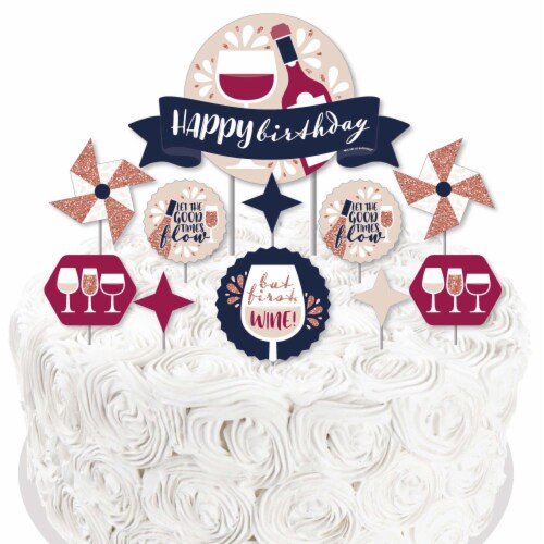 Big Dot of Happiness But First, Wine - Birthday Party Cake Decor Kit - Cake Topper Set 11 Pc Perspective: right