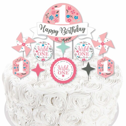 Big Dot of Happiness She's a Wild One - 1st Birthday Cake Decor Kit - Cake Topper Set 11 Pc Perspective: right