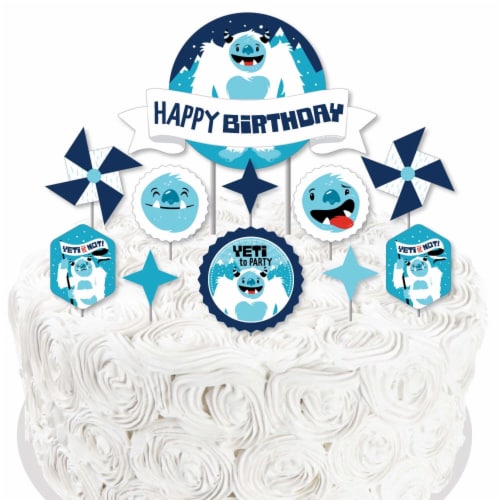 Big Dot of Happiness Yeti to Party Abominable Snowman Birthday Decor Cake Topper Set 11 Pc Perspective: right