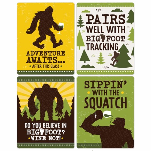 Big Dot of Happiness Sasquatch Crossing - Bigfoot Party Decor Wine Bottle Label Stickers 4 Ct Perspective: right