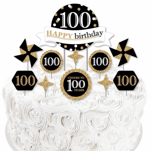 Big Dot of Happiness Adult 100th Birthday Gold - Party Cake Decor Kit - Cake Topper Set 11 Pc Perspective: right