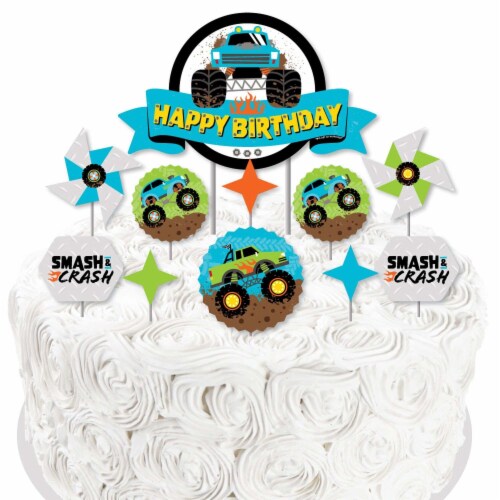 Big Dot of Happiness Smash & Crash - Monster Truck Birthday Decor Kit - Cake Topper Set 11 Pc Perspective: right