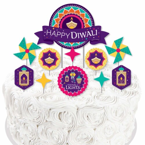 Big Dot of Happiness Happy Diwali - Festival of Lights Party Decor Kit Cake Topper Set 11 Pc Perspective: right