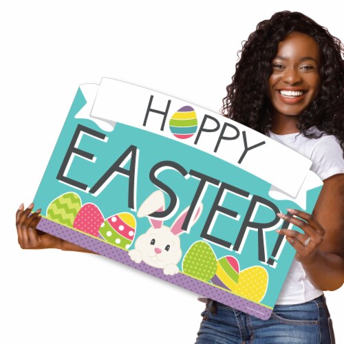 Big Dot of Happiness Hippity Hoppity Easter Bunny Party Yard Sign Lawn Decor Party Yardy Sign Perspective: right