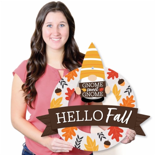 Big Dot of Happiness Fall Gnomes - Outdoor Autumn Harvest Party Decor - Front Door Wreath Perspective: right