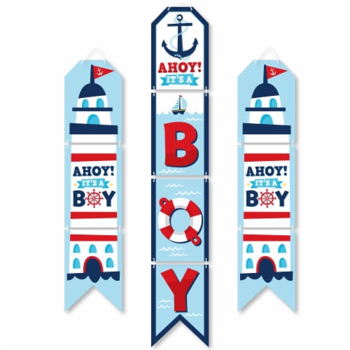 Big Dot of Happiness Ahoy It's a Boy - Hanging Vertical Paper Banners - Indoor Door Decor Perspective: right