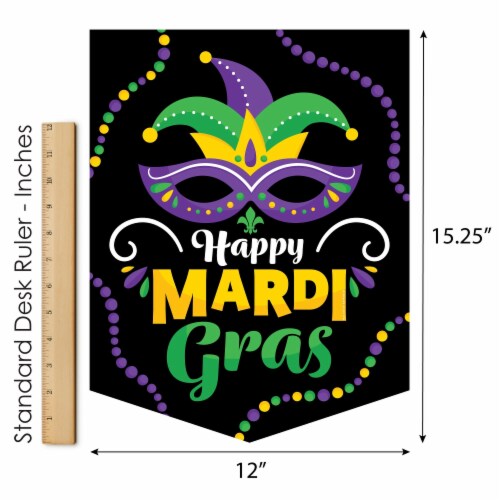 Big Dot of Happiness Colorful Mardi Gras Mask - Masquerade Party Garden Flag - 12 x 15.25 in Perspective: right