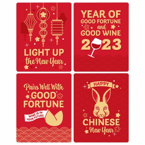 Big Dot of Happiness Chinese Lanterns 2023 Lunar New Year Rabbit Wine Label Stickers 4 Ct Perspective: right