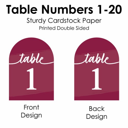 Big Dot of Happiness Burgundy Elegantly Simple Double-Sided 5 x 7 In Cards Table Numbers 1-20 Perspective: right