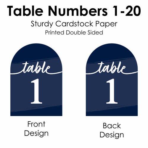 Big Dot of Happiness Navy Blue Elegantly Simple Double-Sided 5 x 7  Cards Table Numbers 1-20 Perspective: right