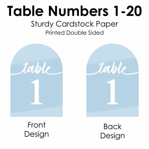 Big Dot of Happiness Dusty Blue Elegantly Simple Double-Sided 5 x 7  Cards Table Numbers 1-20 Perspective: right