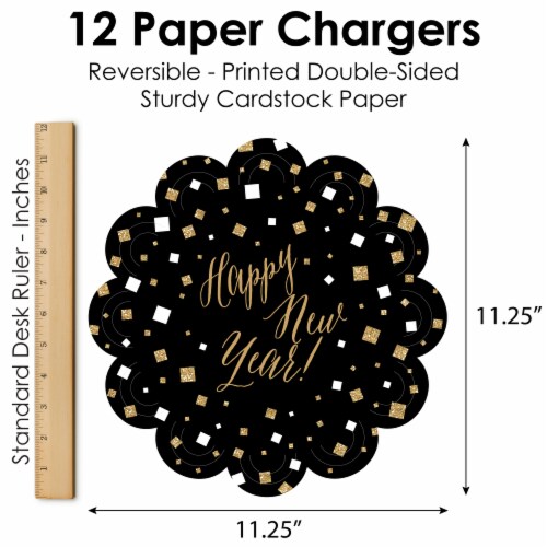 Big Dot of Happiness New Year’s Eve - Gold NYE Party Round Table Decor Paper Chargers 12 Ct Perspective: right