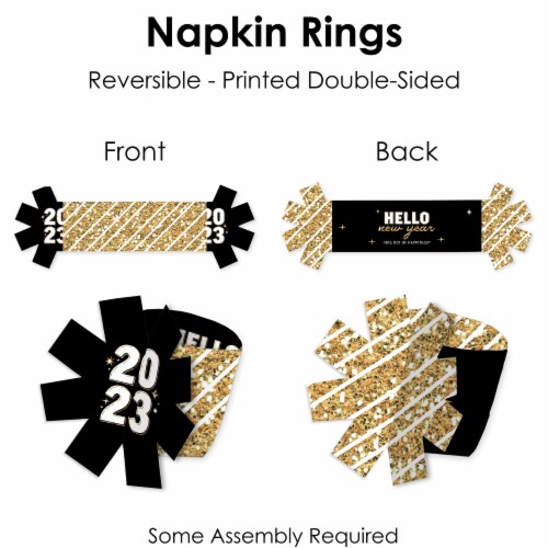 Big Dot of Happiness Hello New Year 2023 NYE Party Paper Napkin Holder - Napkin Rings 24 Ct Perspective: right