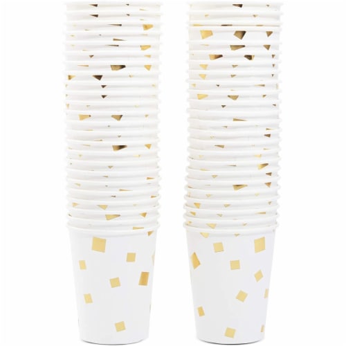 Blue Panda Party Paper Cups with Gold Square Confetti – Pack of 50, 9 oz Perspective: right