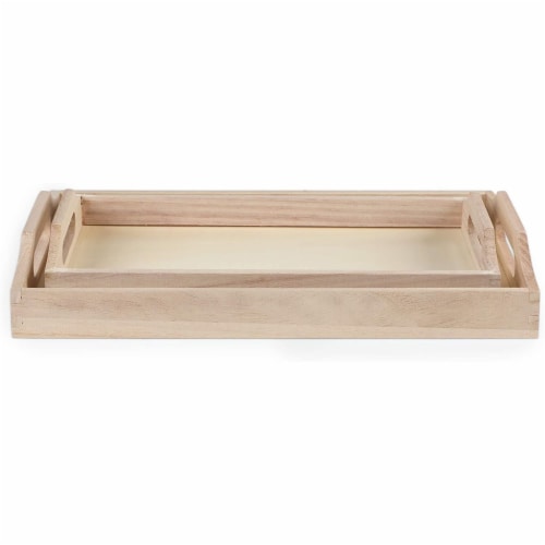 Lightweight Wooden Trays with Handles for DIY Crafts, Decorating (2 Sizes, 2 Pack) Perspective: right