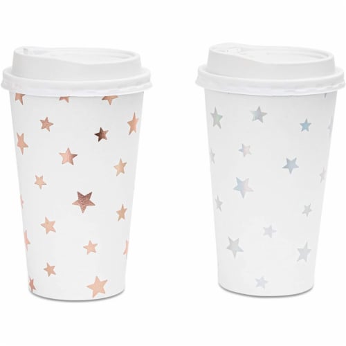 Insulated Paper Coffee Cups with Lids and Foil Stars (16-oz, 48-Pack) Perspective: right