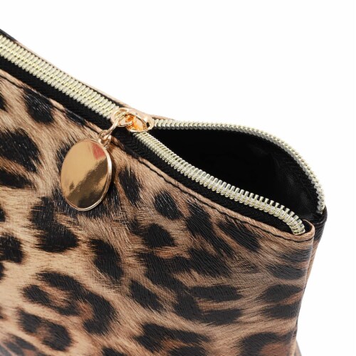 Small Leopard Print Faux Leather Makeup Bag (8 x 3 x 5 In, 2-Pack