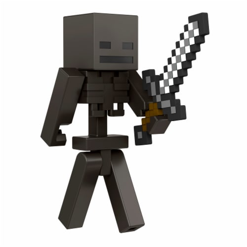 Minecraft Craft-A-Block Wither Skeleton Figure Authentic Pixelated Video-Game Character Perspective: right