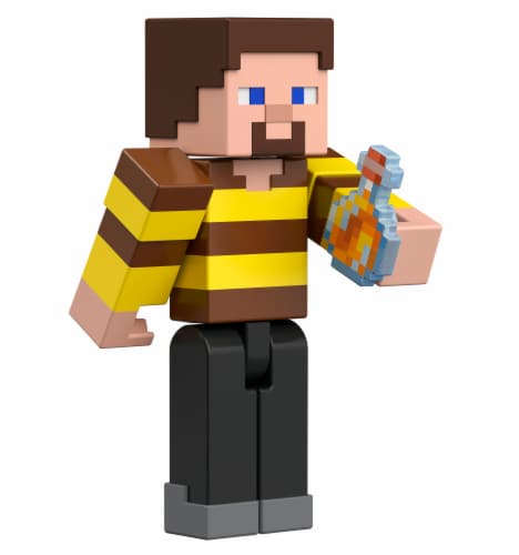 Mattel Minecraft Bees Shirt Steve 3.25-in Action Figure with Build-a-Portal Piece & Accessory Perspective: right