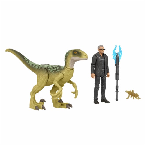 Mattel Jurassic World Human Dino Pack Dr Ian Malcolm and Velociraptor Action Figure Perspective: right