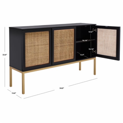 SAFAVIEH Zadie 2-Shelf Rattan Sideboard Black / Natural Perspective: right