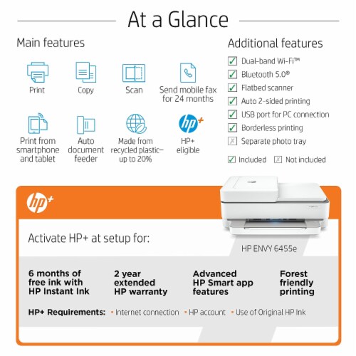 HP ENVY 6455e All-in-One Wireless Color PrinterBonus Ink Perspective: right