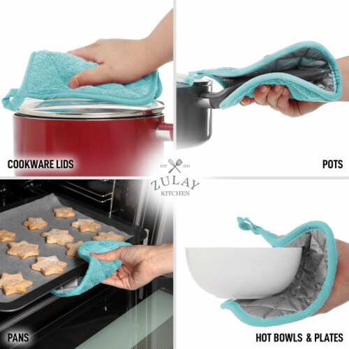 Zulay Kitchen Pot Holder - Quilted Terry Cloth Potholders 7x7 Inch (Aqua Sky) Perspective: right
