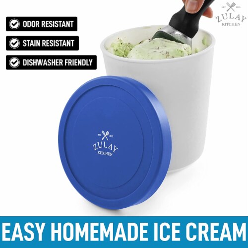 Zulay Kitchen Ice Cream Containers 2 Pack - 1 Quart Blue