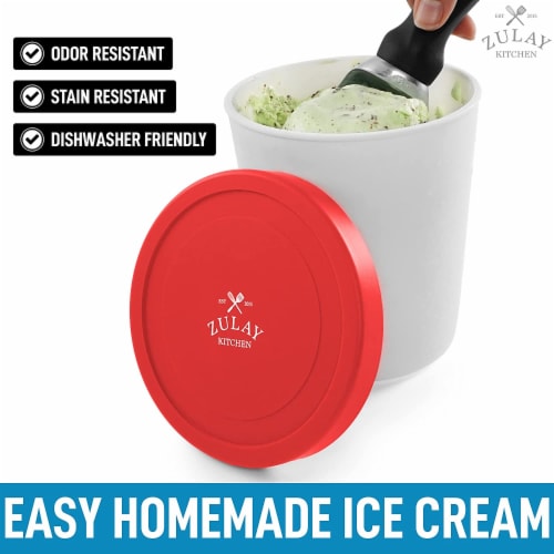 Zulay Kitchen Ice Cream Containers 2 Pack, 1 Quart- Red, 2