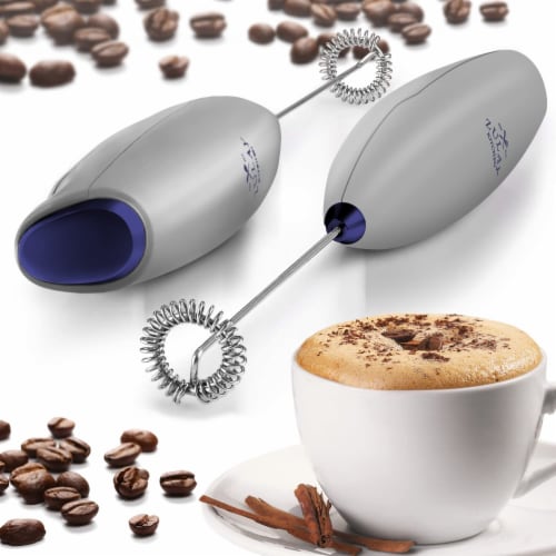 Zulay Kitchen Classic Milk Frother With Stand - Pop Silver/Dark Blue Perspective: right