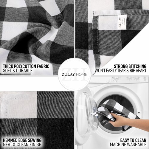 Table Runner Thick Poly Cotton Buffalo Plaid Table Runners (14 x72 ) - Black and White Perspective: right