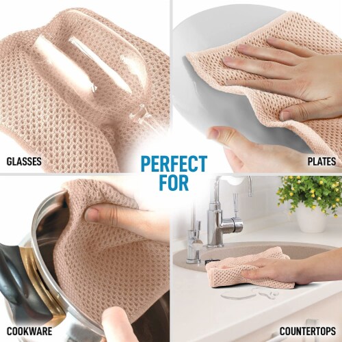 Zulay Kitchen Waffle Weave Towels - 3 Pack 12 X 12 Inch - (Beige) Perspective: right