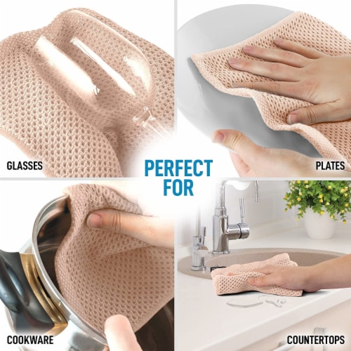 Zulay Kitchen Waffle Weave Towels - 6 Pack 12 X 12 Inch - (Light Beige) Perspective: right