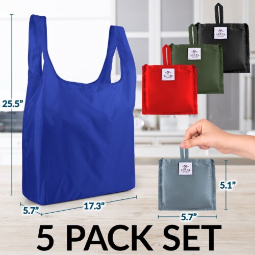 Zulay Kitchen Reusable Grocery Bags - 5 Pack (Black Green Gray Red Teal) Perspective: right