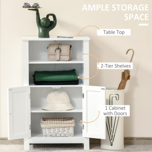 Bathroom Linen Storage Cabinet Freestanding Cupboard w/ Doors, Shelves, White Perspective: right