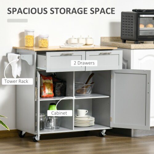 Modern Wooden Rolling Kitchen Island Storage Cart Serving Trolley w/ Towel Rack Perspective: right