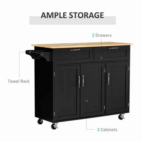 48  Kitchen Island Utility Rolling Cart w/ 2 Storage Drawers & 3 Cabinets, Black Perspective: right