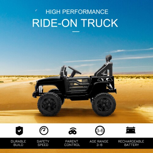 12V Battery Powered Kids Ride On Car Off Road Truck Toy w/ Parent Remote, Black Perspective: right