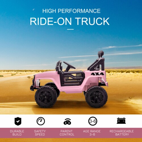 12V Battery Powered Kids Ride On Car Off Road Truck Toy w/ Parent Remote, Pink Perspective: right