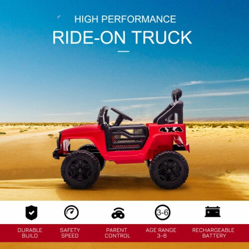 12V Battery Powered Kids Ride On Car Off Road Truck Toy w/ Parent Remote, Red Perspective: right