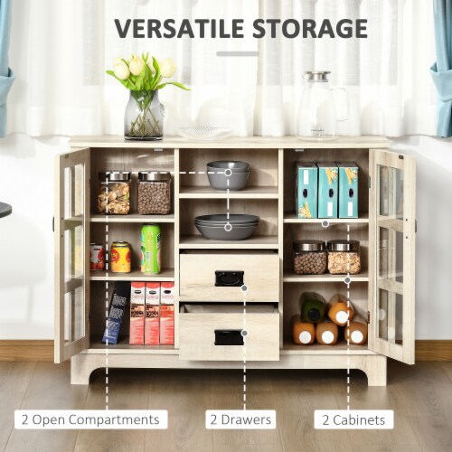Modern Sideboard Storage Kitchen Cabinet Buffet Server w/ Glass Doors, White Oak Perspective: right