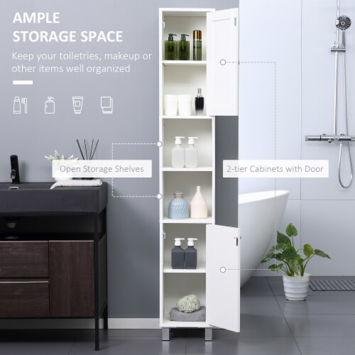 71 Wooden Tall Narrow Bathroom Floor Storage Towel Cabinet w/ Mirror,  White, 1 Unit - Kroger