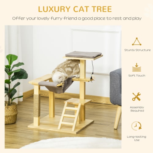 25.5  Cat Tree Tower, Pinewood Climbing Kitty Activity Set, Jute Scratching Post Perspective: right
