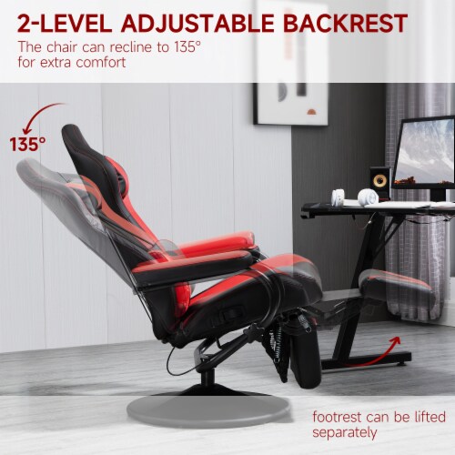 HOMCOM Gaming Recliner, Racing Style Video Gaming Chair with Adjustable  Backrest and Footrest, High Back Swivel Computer Chair with Lumbar Support  and Headrest, Red