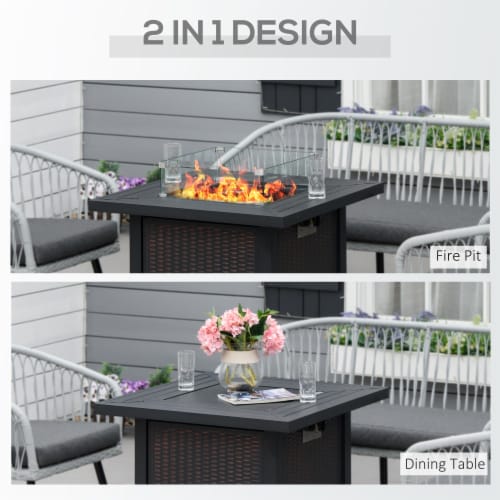 34 Propane Fire Pit Table 50,000 BTU Gas w/ Wind Guard, Lava Rocks Perspective: right