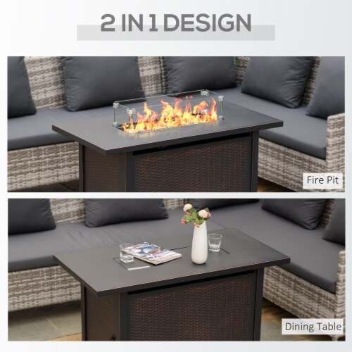 43 Inch Propane Fire Pit Table 50,000 BTU w/ Wind Guard, Blue Glass, 1