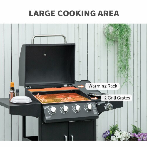 Outdoor 4 1 Burner Gas Grill BBQ Trolley w Warming Rack Side