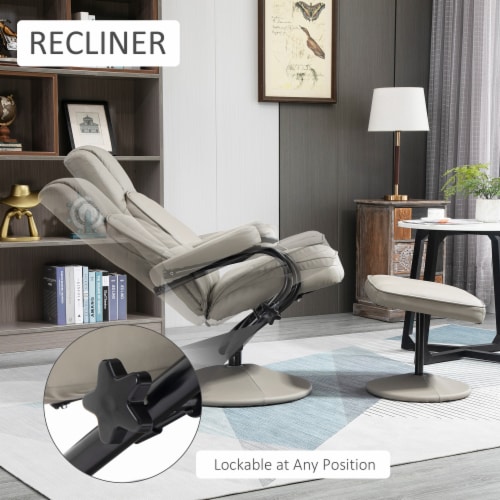 Faux Leather Recliner Chair, Living Room Swivel Chair w/ Ottoman Footrest, Grey Perspective: right