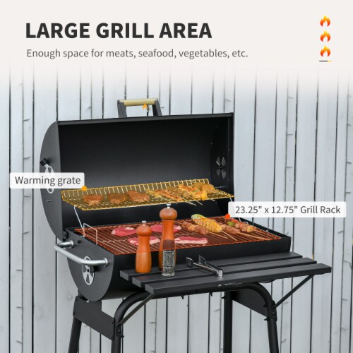 30 Portable Charcoal BBQ Grill w/ Adjustable Charcoal Rack Storage Shelf Wheel Perspective: right